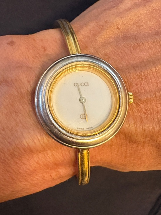 Gucci Accessories - Gucci Two-Tone Gold and Silver Round Bangle Watch